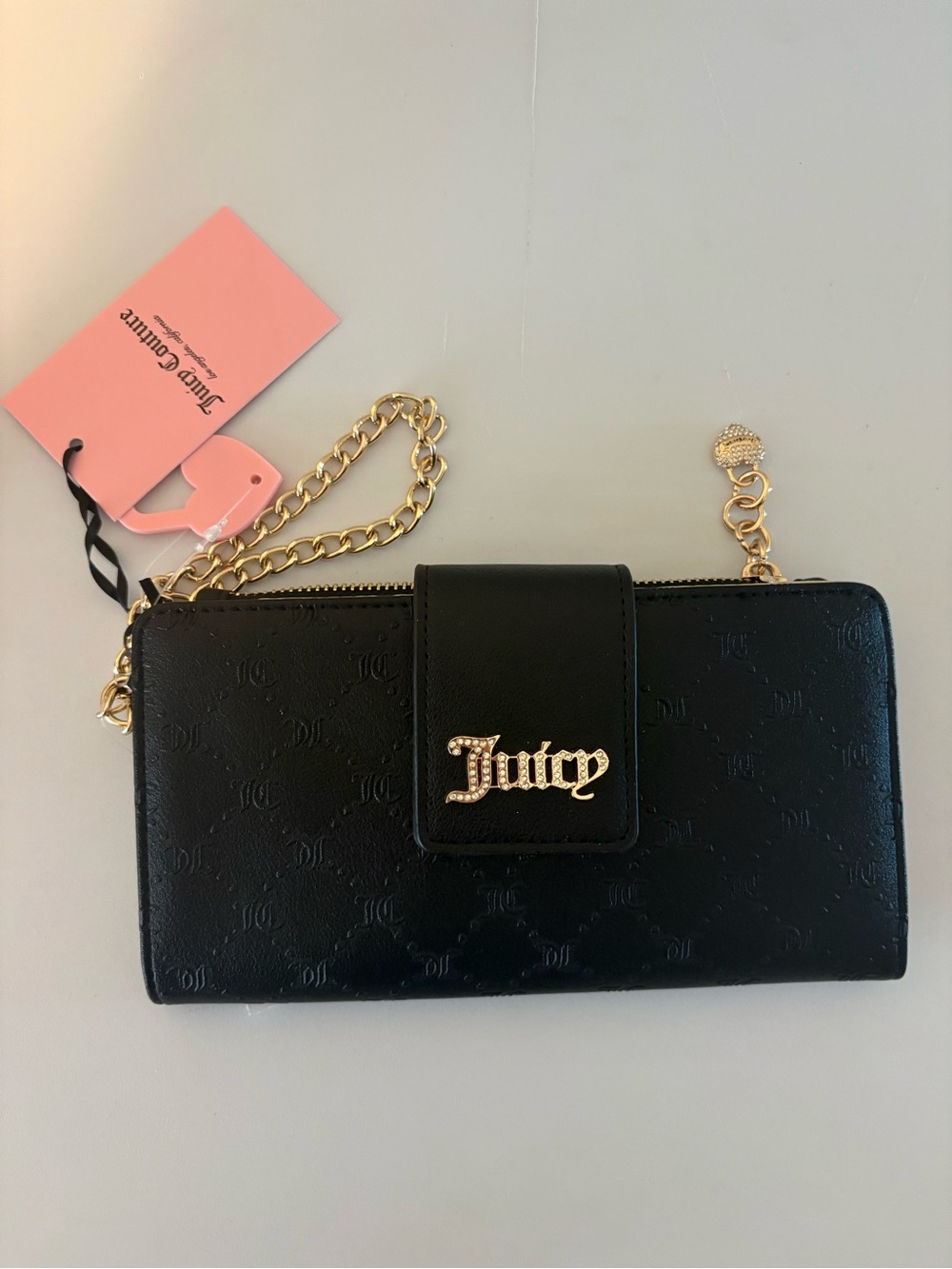 Juicy Couture Black Embossed Wallet with Gold Chain